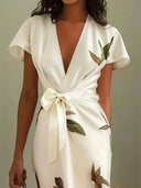 Valmare | Vestido Midi Blanco con Estampado de Hojas