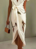 Valmare | Vestido Midi Blanco con Estampado de Hojas