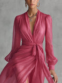 Valmare | Vestido Largo Rosa Frambuesa con Manga Larga