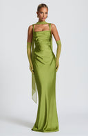 Vestido maxi Calanthe en oliva