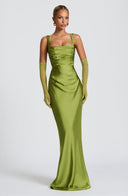 Vestido maxi Calanthe en oliva
